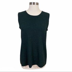 Eileen Fisher 100% wool Forest Green Sleeveless Tank Top Vest made in Hong Kong